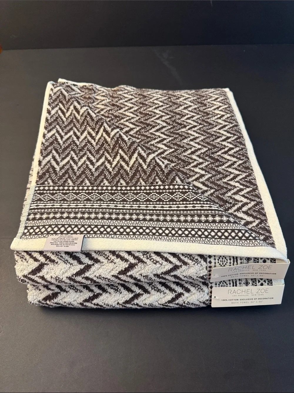 2pc RACHEL ZOE 100% Cotton(EOD) Chevron Pattern Bath Towel Set - Cocoa/Coco